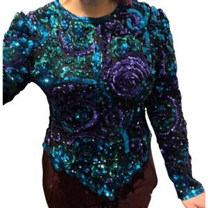 Laurence Kazar Vintage Whimsigoth Fairy Core Sz L 100% Silk Sequin party glam